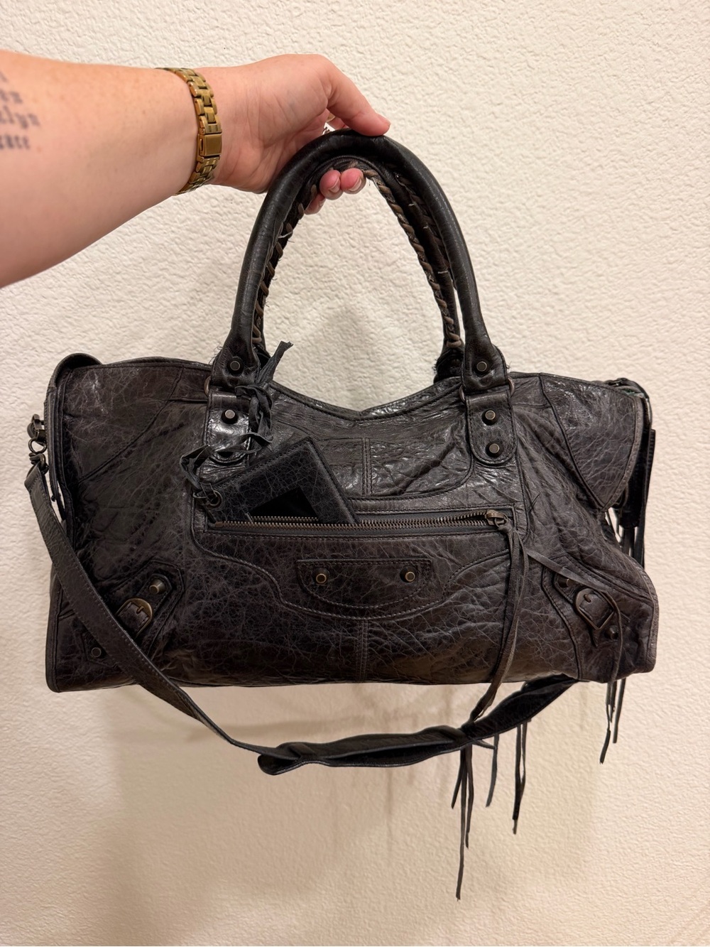 Balenciaga City Motocross Part Time Black Gray Leather Satchel Vintage